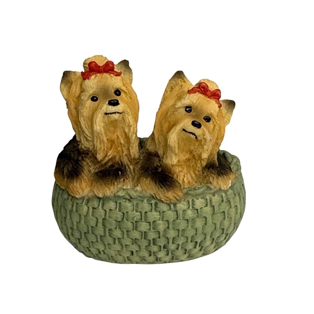 Stone Critters Babies SCB-228 Yorkie Pair In Basket Figurine 1997 United Design